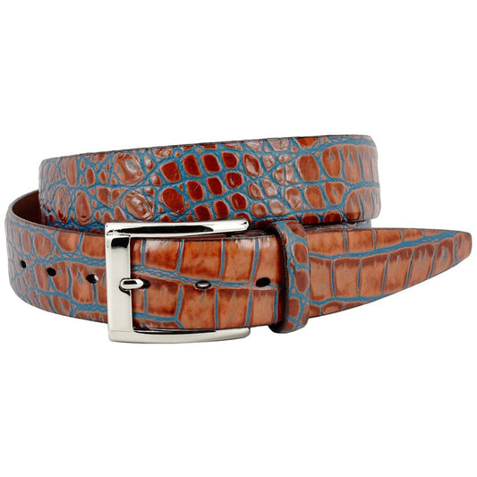 35MM TANBLUE CROC EMBOSSED CALF BELT