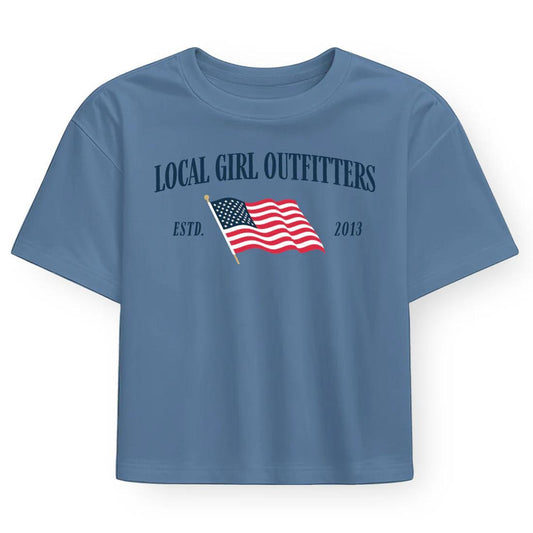 WOMENS LG GRAPHIC CROPPED TEE STARS N STRIPES