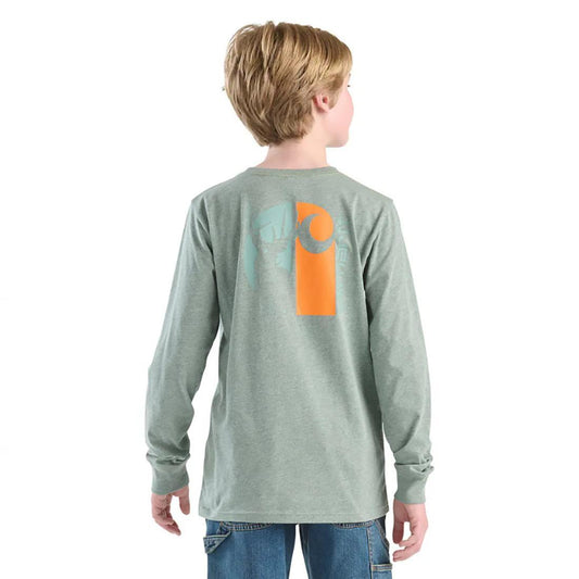 YOUTH LONG SLEEVE DEER C POCKET TSHIRT