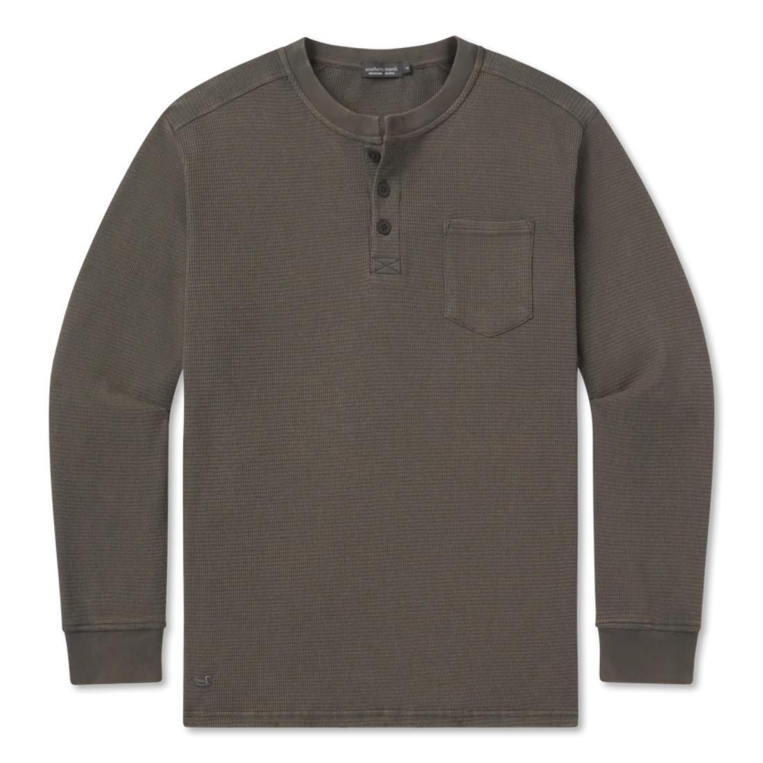 Mens Seawash Vintage Waffle Henley Tee Long Sleeve