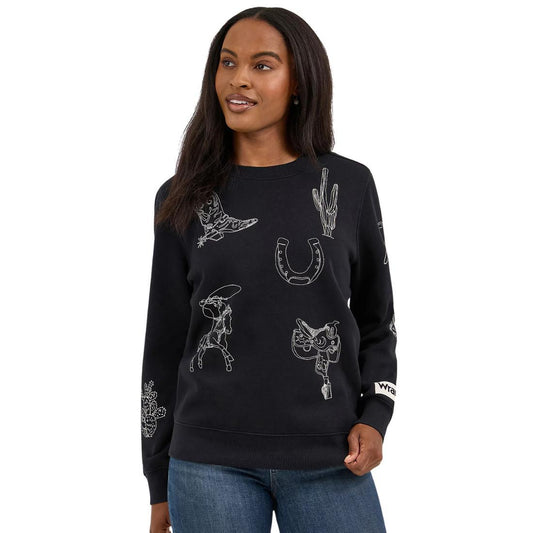Womens Wrangler Retro Punchy Icons Crew Sweatshirt