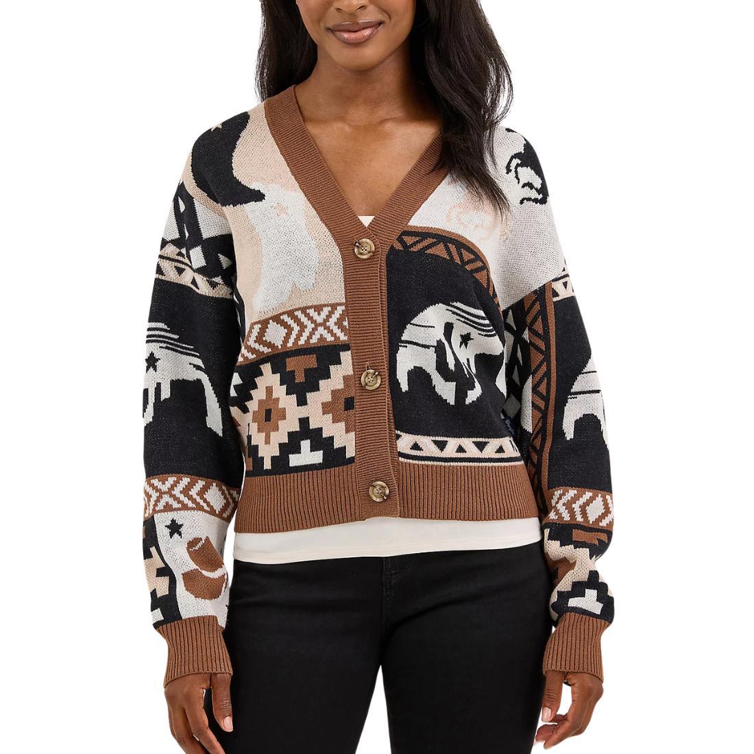 Womens Western Retro Punchy Cardigan Sweater