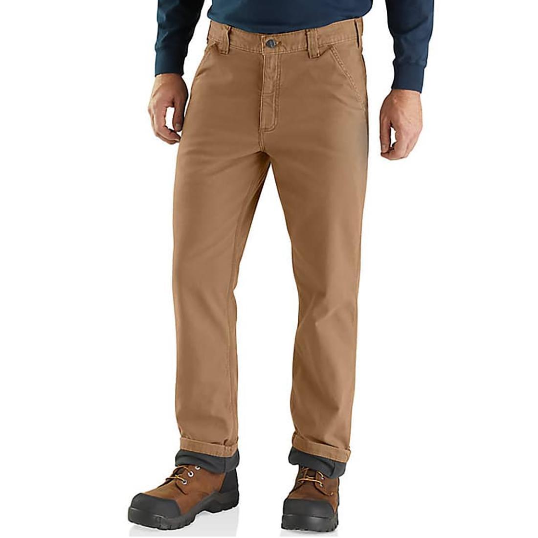 Mens RUGGED FLEX RELAXED FIT CANVAS FLANNELLINED UTILITY WORK PANT