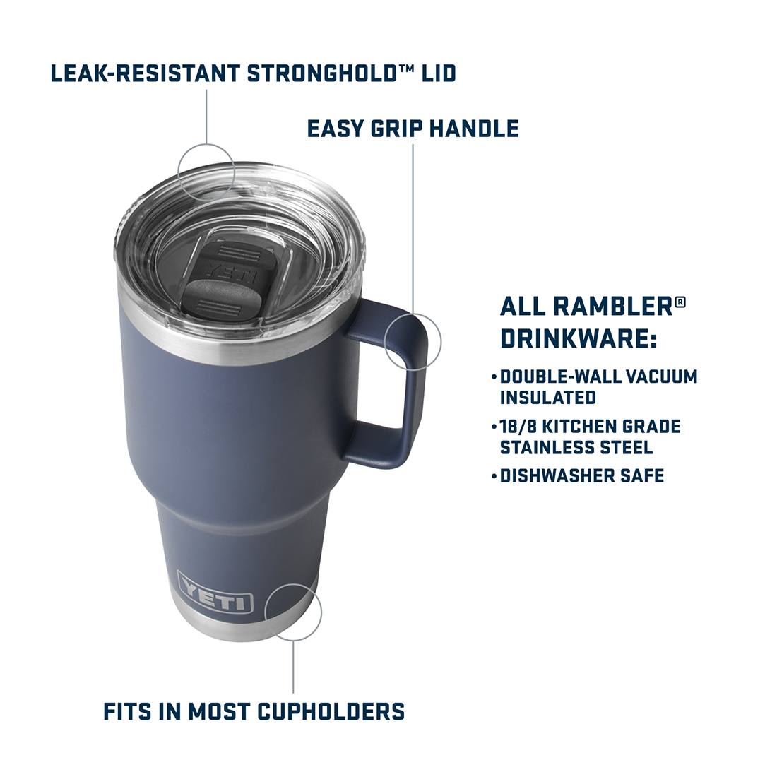 RAMBLER 30OZ TRAVEL MUG NAVY