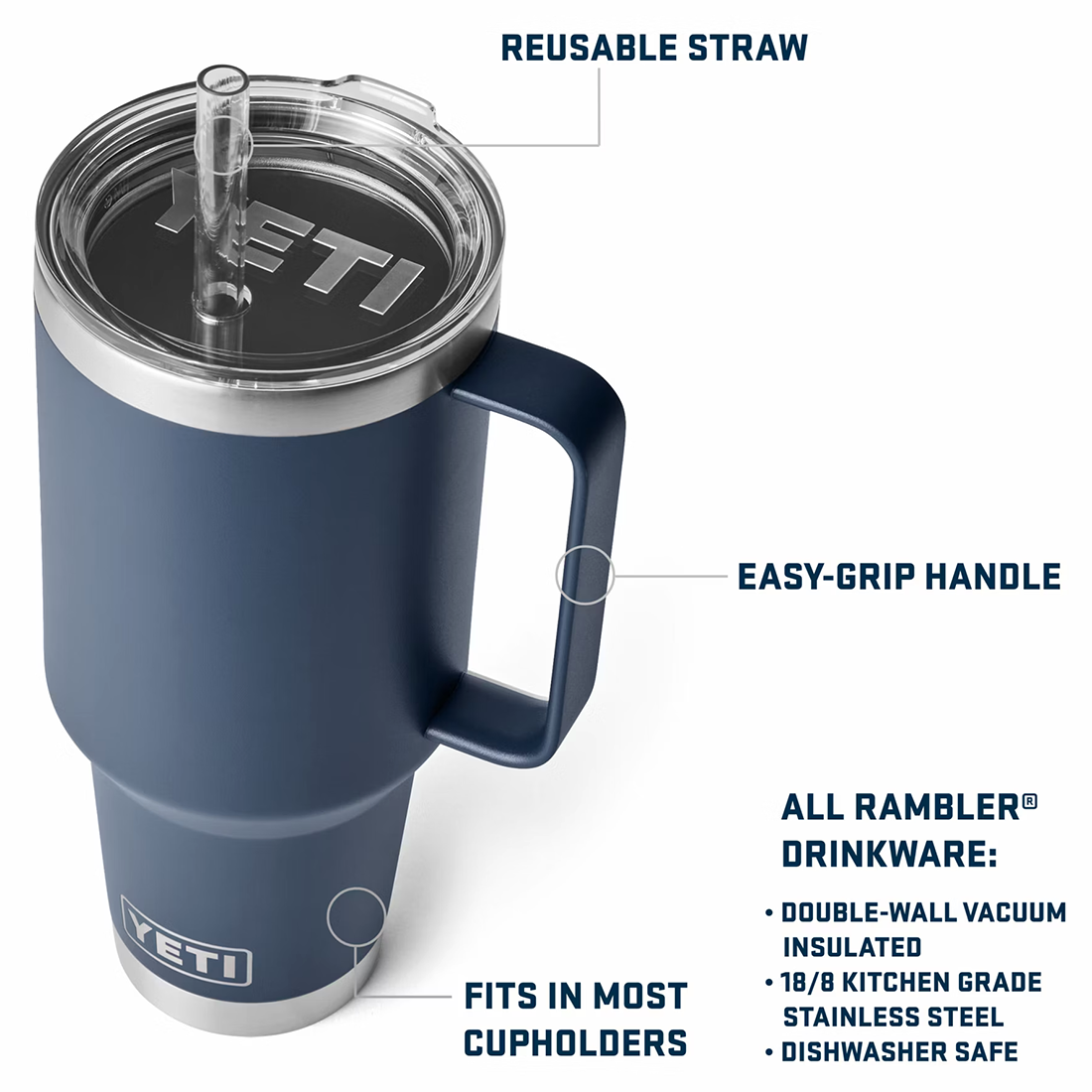 RAMBLER 42OZ STRAW MUG TROPICAL PINK