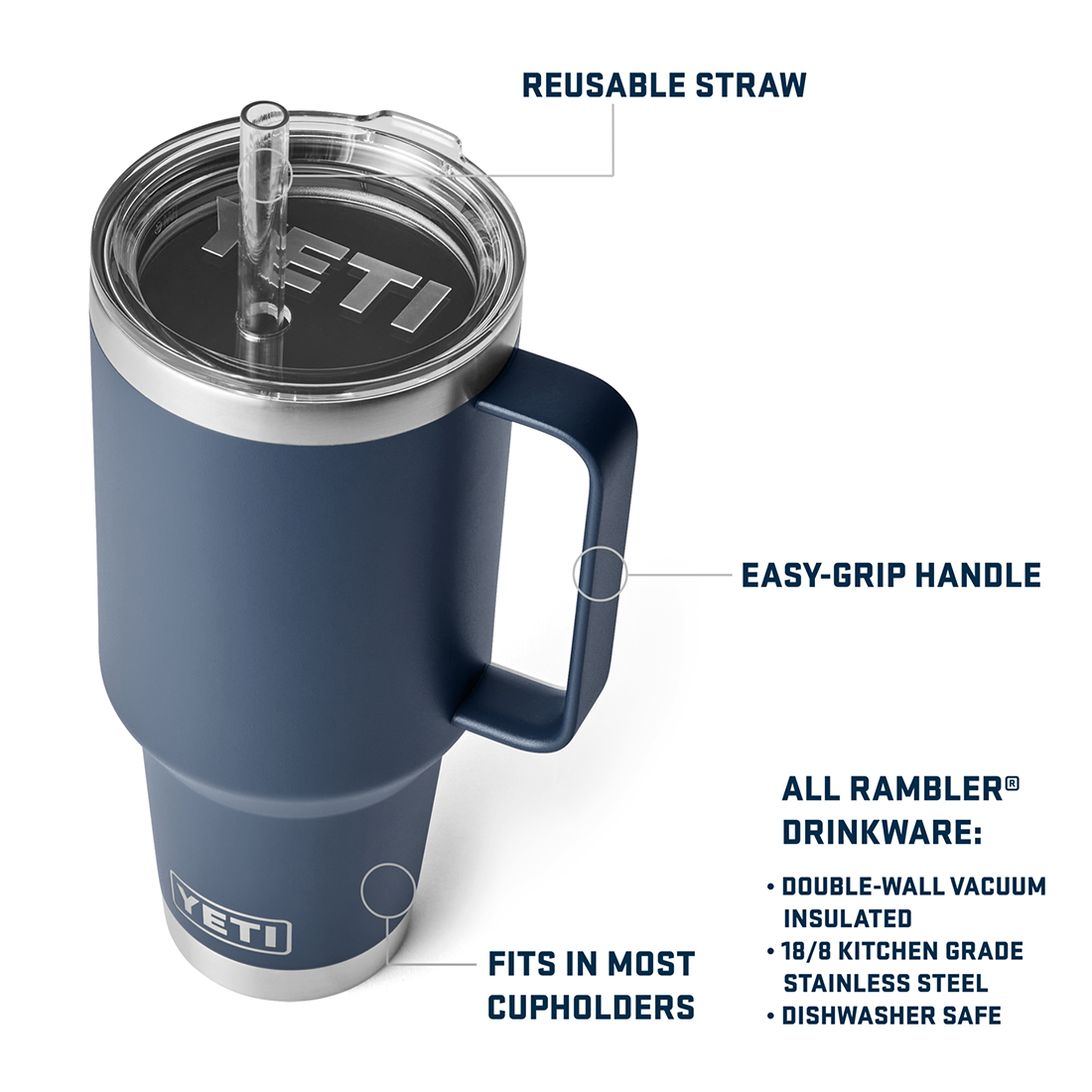 RAMBLER 42OZ STRAW MUG WHITE