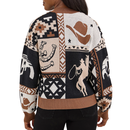 Womens Western Retro Punchy Cardigan Sweater