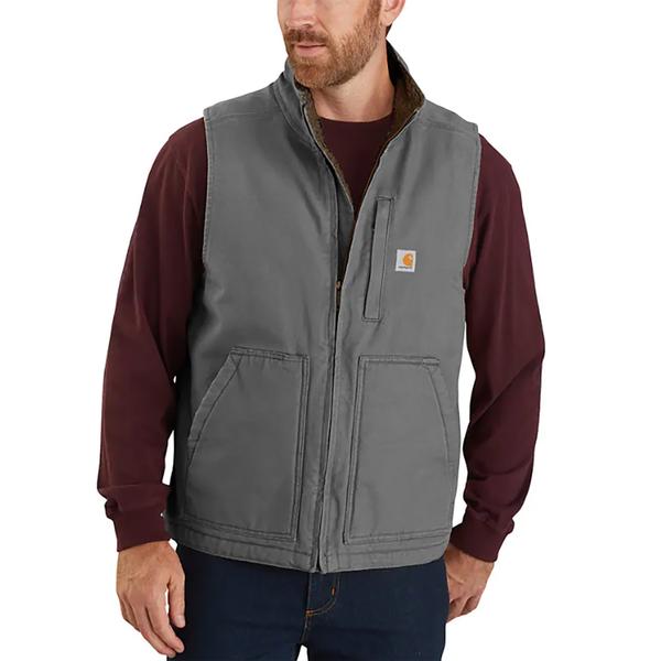 MEN`S LOOSE FIT WASHED DUCK SHERPA-LINED MOCK-NECK VEST GVL/GRAVEL