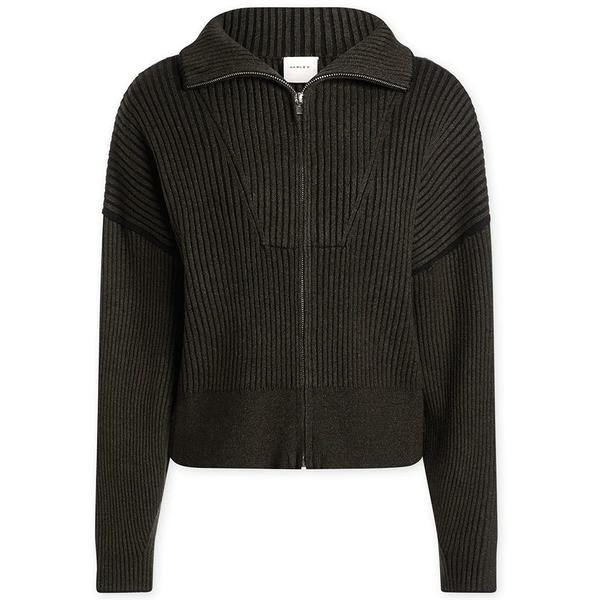 CARMEN RIB KNIT ZIP THROUGH DARKOLIVE