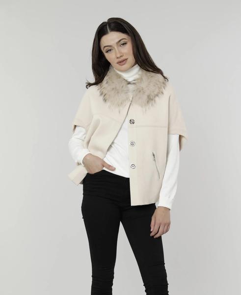  Faux Fur Trim Bat Wing Cardigan