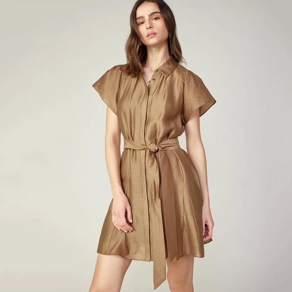 Belted Godet Mini Dress LATTE