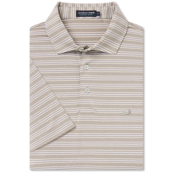 MAYBOURNE FEATHERLIGHT STRIPE POLO BTTN/BNTTAUPE/TAN