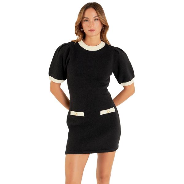 Contrast Rib Detailed Mini Dress BLACK/WHITE