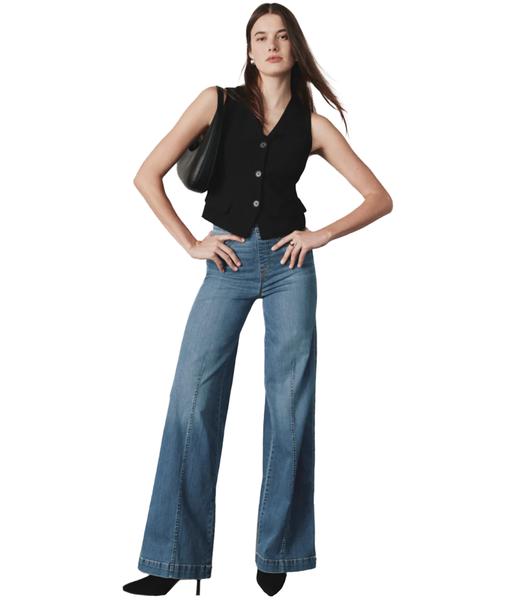 Seamed-Front Wide Leg Jeans