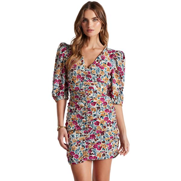 CARLY RUCHED FRONT DRESS FLORALPRINT