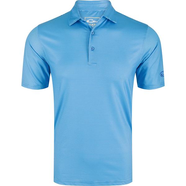 PERFORMANCE CHALK STRIPED POLO MBU/MARINABLUE